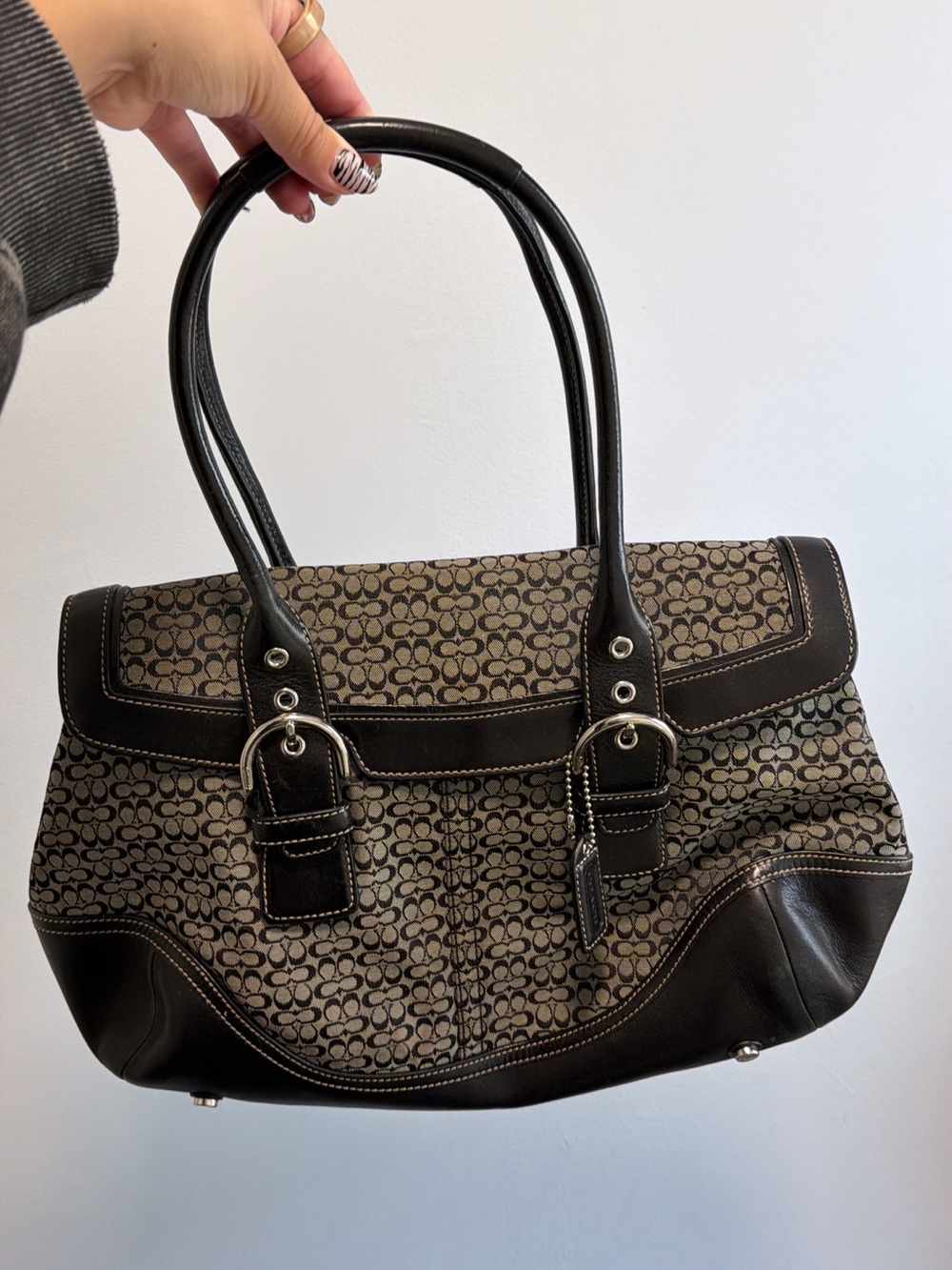 Coach Brown and Black Signature Canvas Soho Bag